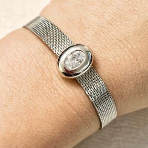 925 Sterling Silver Mesh‎ Adjustable Belt & Buckle Bracelet & Charm 8.25” - Vtg